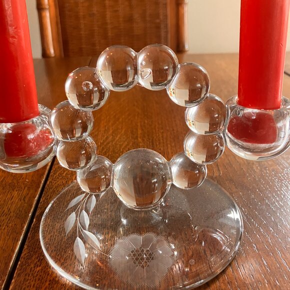Vintage Imperial Glass Double Bubbled Candlesticks x 2 - MCM Glass Candlesticks - Picture 6 of 9